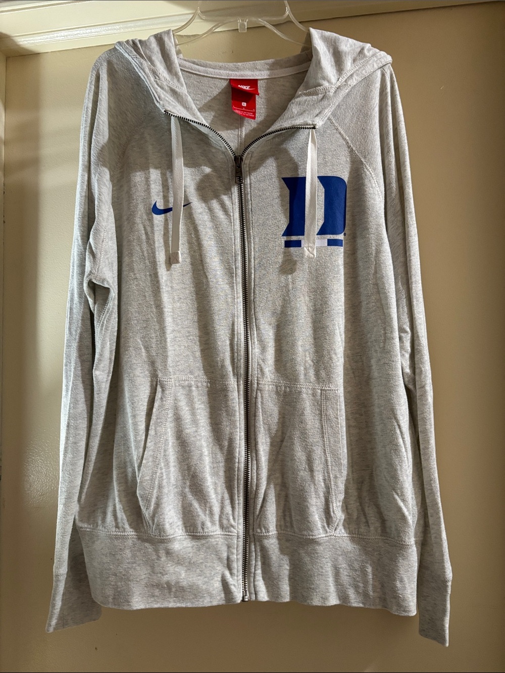 Nike Men’s Light Gray Full-Zip Hoodie with Blue Duke Logo